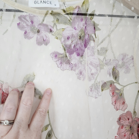 Glance Womens Sheer Top Size M Ivory Floral Dots Dainty Festival Fairy Romantic - Picture 7 of 8